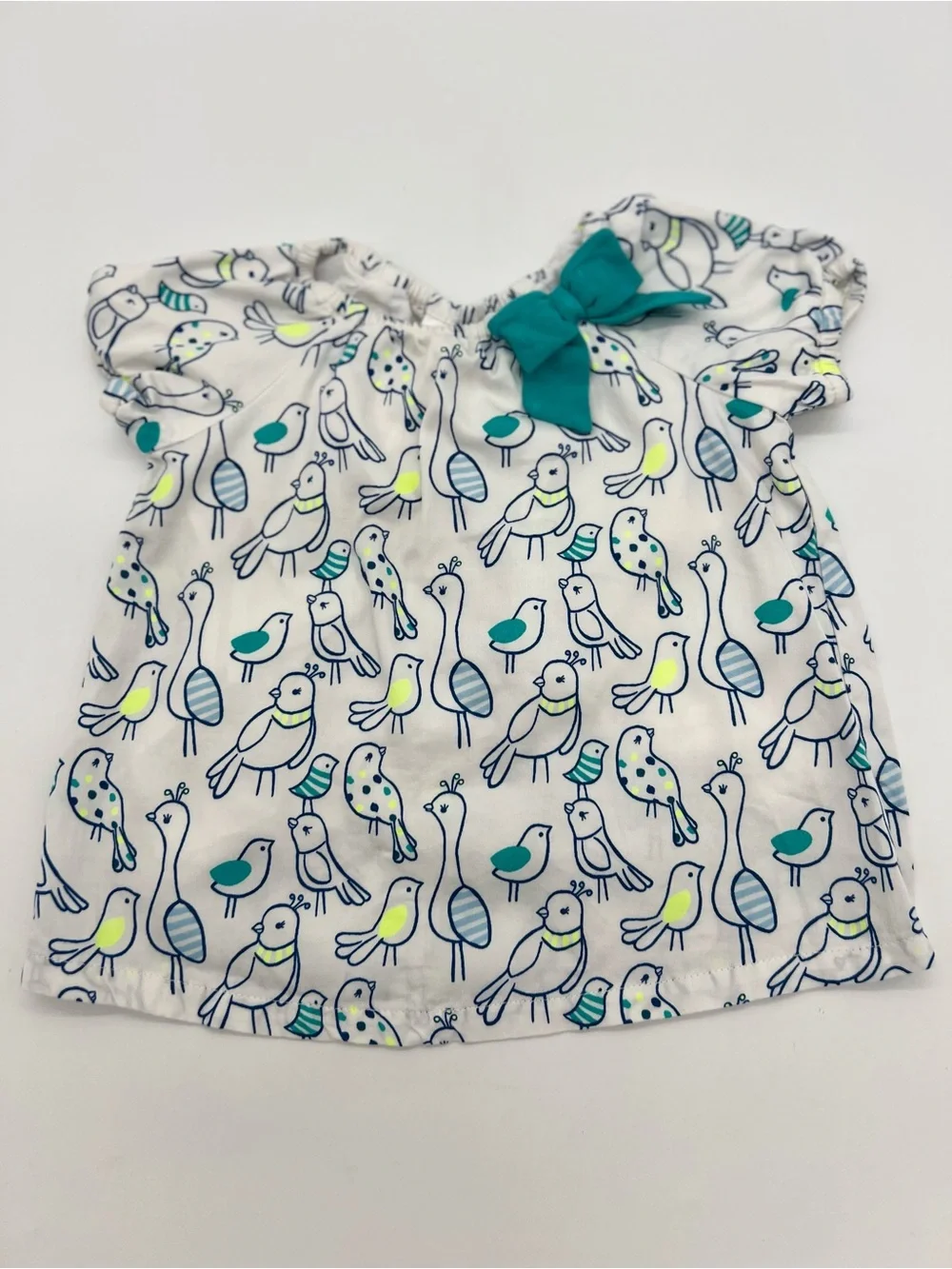 Gymboree Baby Girl 6-12 Months Birds White Green Short Sleeve Shirt 100% Cotton